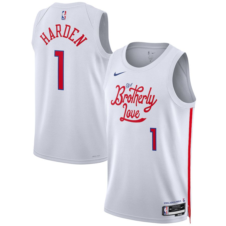 Men Philadelphia 76ers 1 James Harden Nike White City Edition 2022-23 Swingman NBA Jersey